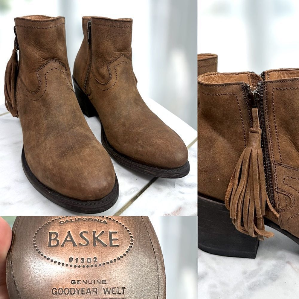 Anthropologie BASKE FRINGED WESTERN Handmade leather Goodyear Welt Boot Size 8